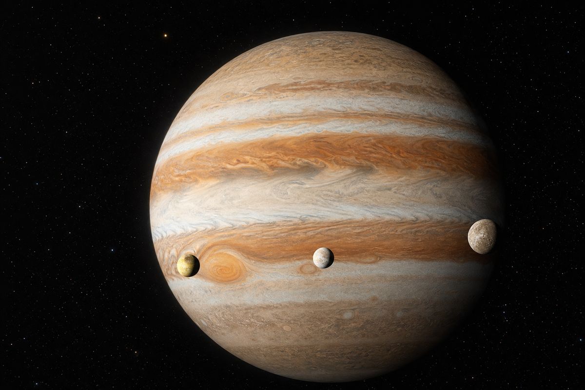 La planète Jupiter et trois de ses lunes